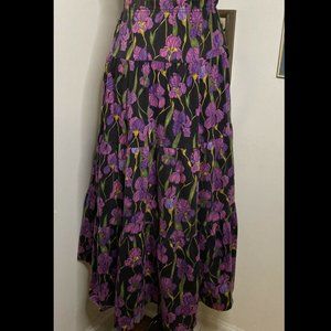 Carole Little Tiered Colorful Vintage Maxi Skirt Iris Floral Rare S 100% Cotton